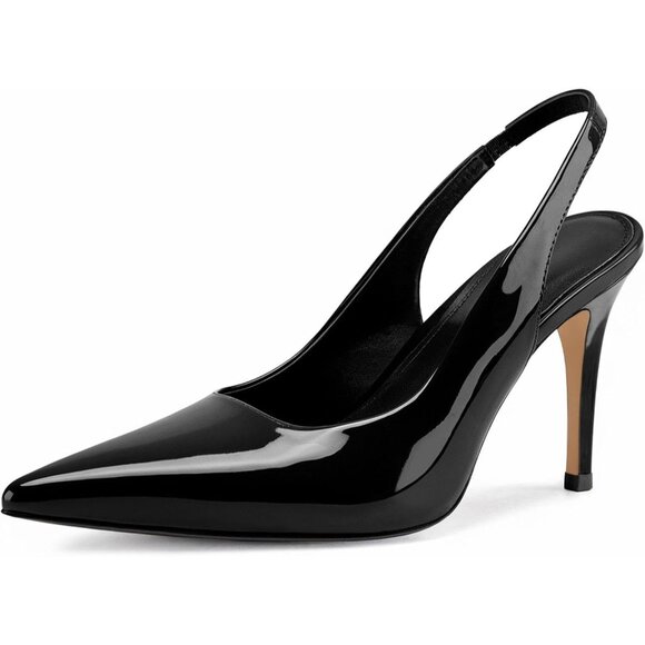 Women Black Slingback Stiletto Heels Closed Toe Pumps Slip On High Heels - Picture 1 of 7